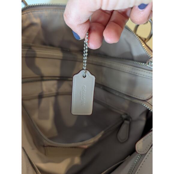 Coach Leather Satchel Taupe Greige Crossbody Bag Silver Hardware Zip Top Pockets - Picture 8 of 14